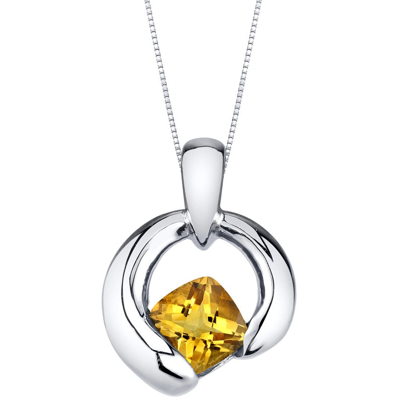 Citrine Sterling Silver Cushion Cut Orbit Pendant Necklace