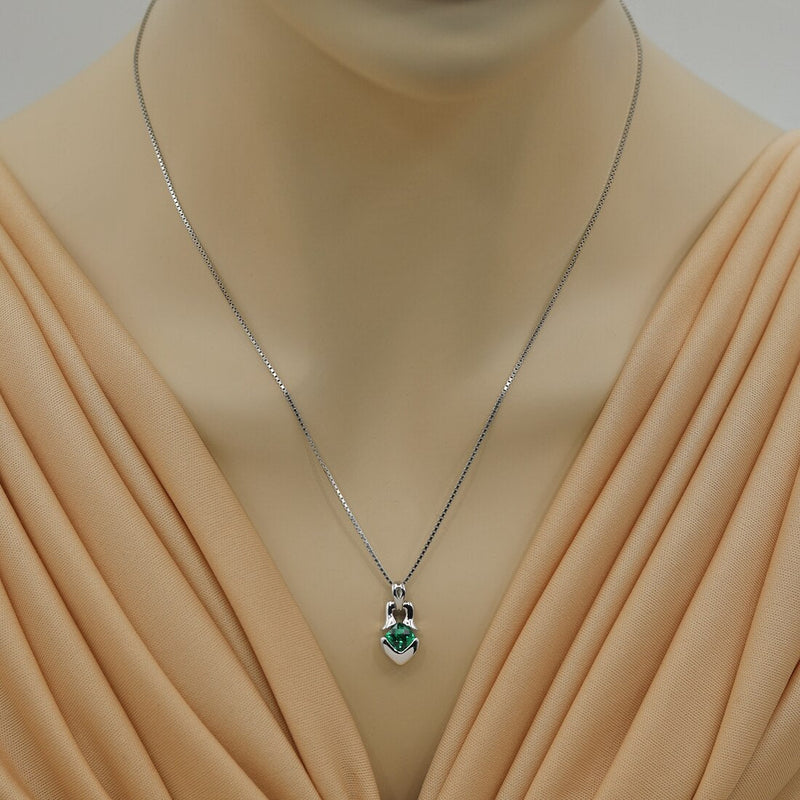 Simulated Emerald Sterling Silver Tumi Pendant Necklace