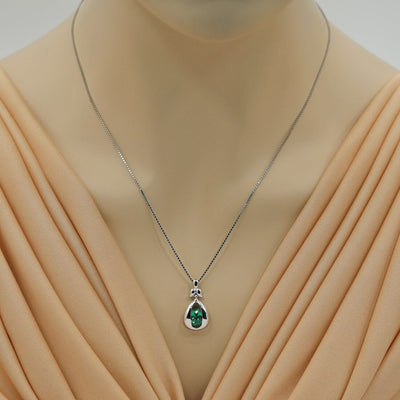 Simulated Emerald Sterling Silver Cascade Pendant Necklace