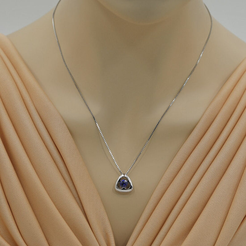 Created Blue Sapphire Sterling Silver Trinity Knot Pendant Necklace