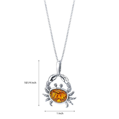 Baltic Amber Sterling Silver Crab Pendant Necklace Cognac Color