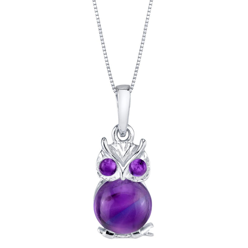 Amethyst Mini Owl Sterling Silver Pendant Necklace