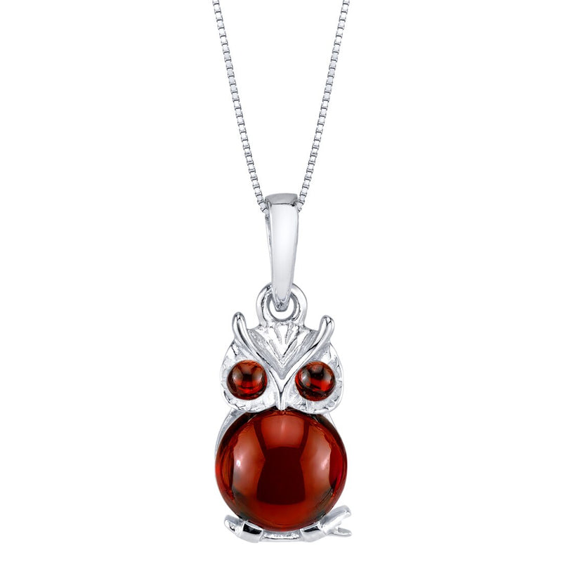 Garnet Mini Owl Sterling Silver Pendant Necklace