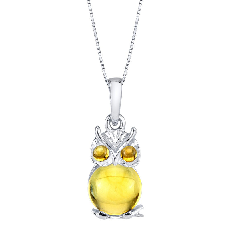 Citrine Mini Owl Sterling Silver Pendant Necklace