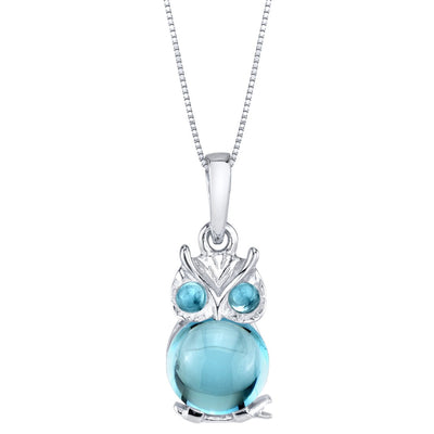 Swiss Blue Topaz Mini Owl Sterling Silver Pendant Necklace