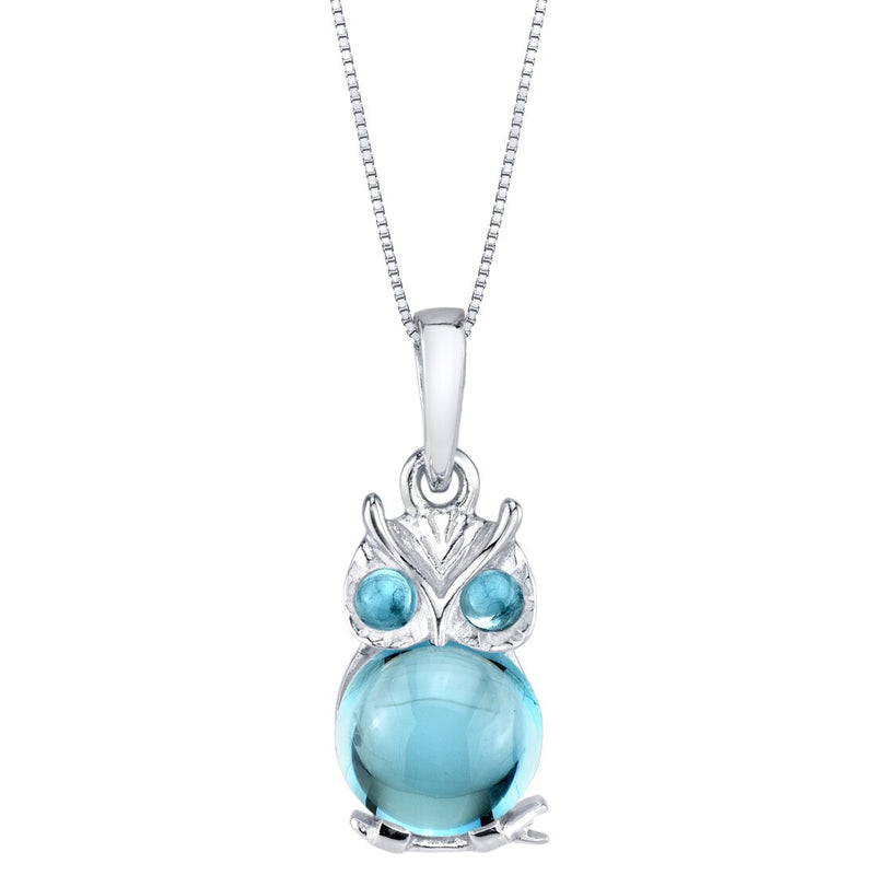 Swiss Blue Topaz Mini Owl Sterling Silver Pendant Necklace