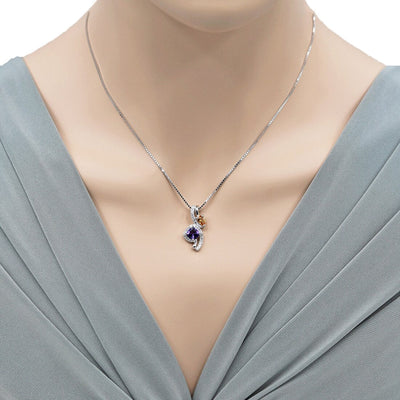 Amethyst and Citrine Sterling Silver Ellipse Pendant Necklace