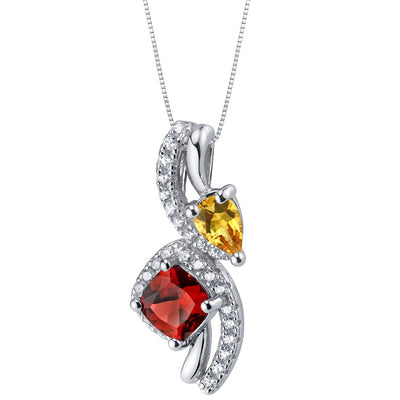 Garnet and Citrine Sterling Silver Ellipse Pendant Necklace 1.25 Carats