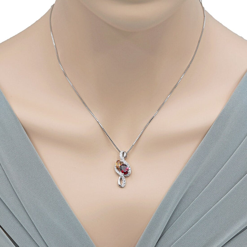 Garnet and Citrine Sterling Silver Chorus Pendant Necklace 1.75 Carats