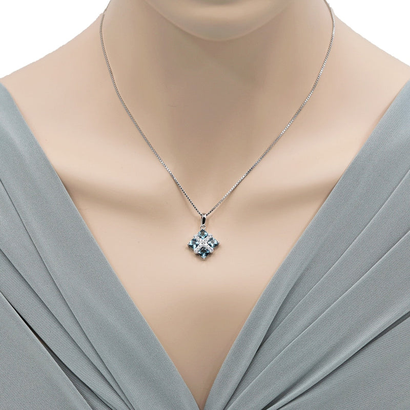 London Blue Topaz Quad Pendant Necklace in Sterling Silver 2.50 Carats