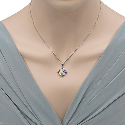 Amethyst Peridot Citrine Blue Topaz Quad Pendant Necklace in Sterling Silver 2 Carats