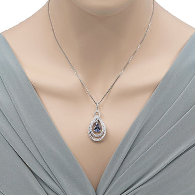 Tear Drop Simulated Alexandrite Sterling Silver Glamour Pendant Necklace 2.50 Carats