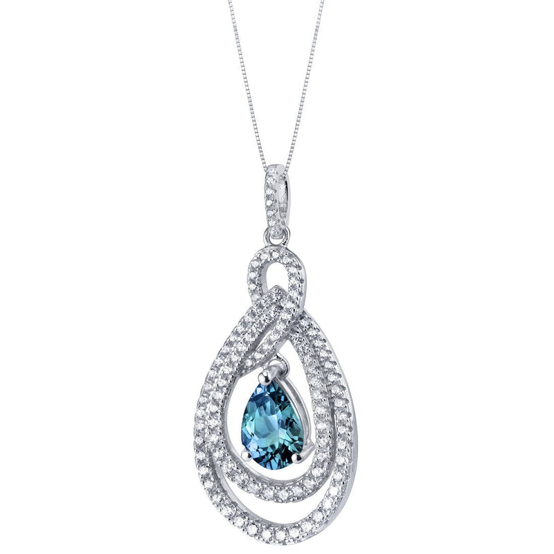 Tear Drop Simulated Alexandrite Sterling Silver Glamour Pendant Necklace 2.50 Carats