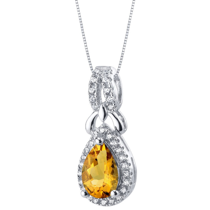 Citrine Sterling Silver Regina Halo Pendant Necklace 1 Carat