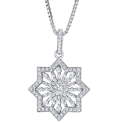 Sterling Silver Pendant Snowflake North Star Design with Cubic Zirconia