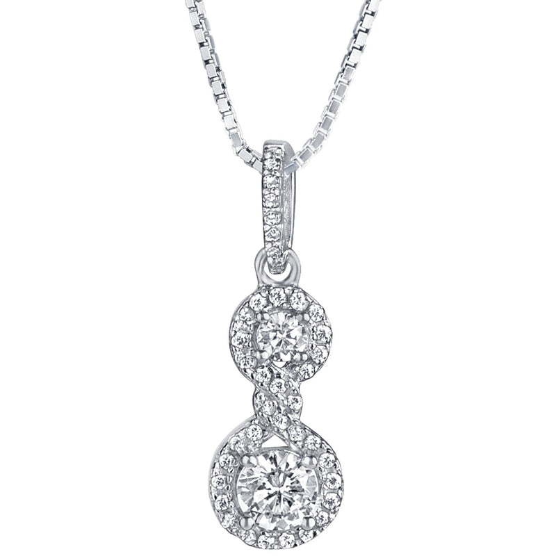 Sterling Silver Cubic Zirconia Infinity Halo Drop Design Pendant