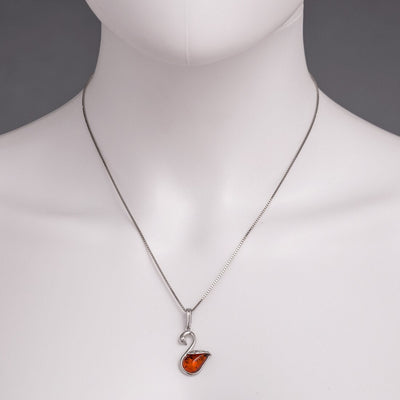 Baltic Amber Swan Pendant Necklace Sterling Silver