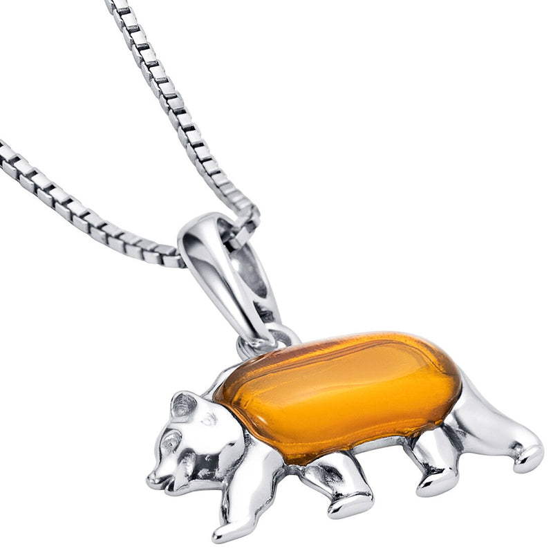 Genuine Baltic Amber Bear Pendant Necklace In Sterling Silver Sp12008 alternate view and angle