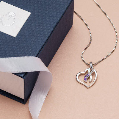 Sterling Silver Pancreatic Cancer Awareness Heart Pendant Necklace Hope Fight Survive Purple Ribbon Sp12036 complimentary gift box