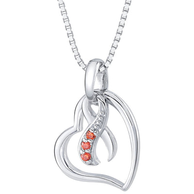 Sterling Silver Leukemia Awareness Heart Pendant Necklace Hope, Fight, Survive Orange Ribbon