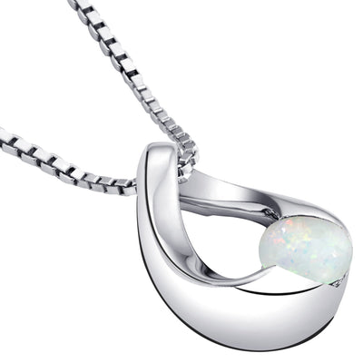 Created White Opal Pendant Necklace in Sterling Silver, Slider Solitaire SP12084