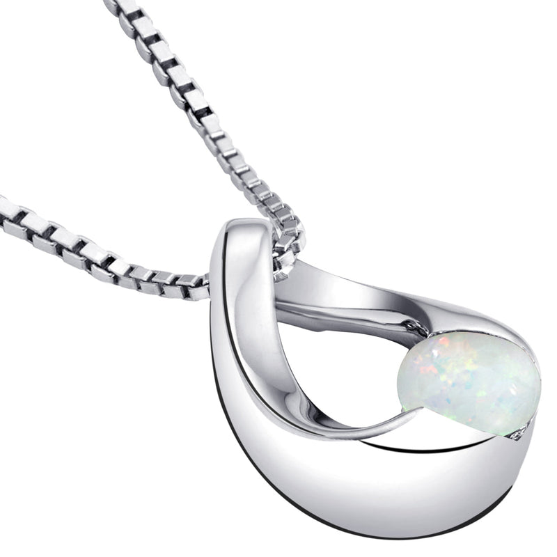 Created White Opal Pendant Necklace in Sterling Silver, Slider Solitaire SP12084