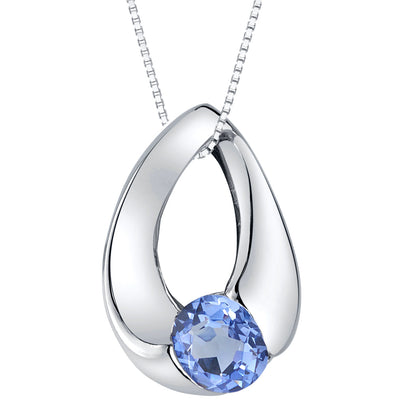 Simulated Tanzanite Pendant Necklace in Sterling Silver, Slider Solitaire SP12088