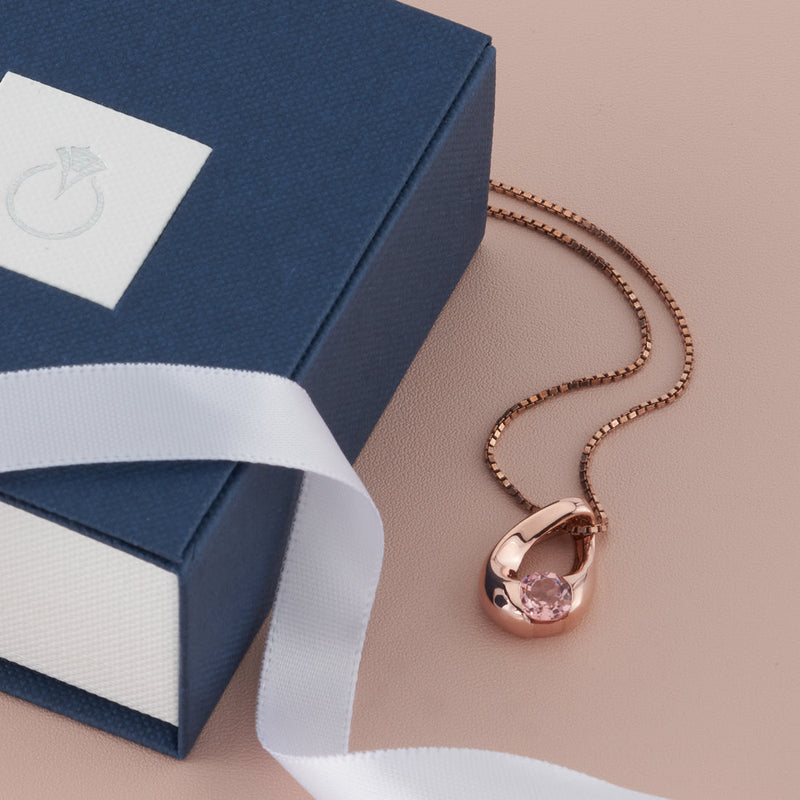 Simulated Morganite Pendant Necklace in Rose-Tone Sterling Silver, Slider Solitaire SP12090