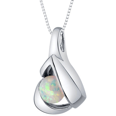 Created White Opal Pendant Necklace in Sterling Silver, Chiseled Solitaire SP12092