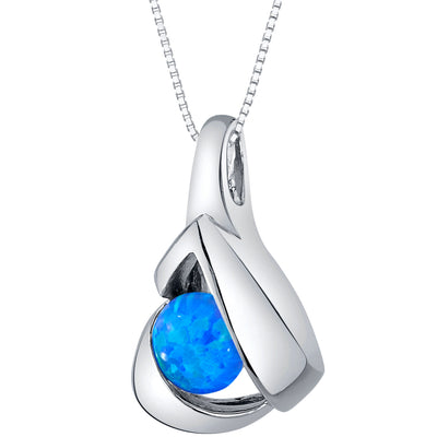 Created Blue Opal Pendant Necklace in Sterling Silver, Chiseled Solitaire SP12094