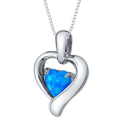 Created Blue Opal Pendant Necklace in Sterling Silver, Heart in Heart Shape SP12102