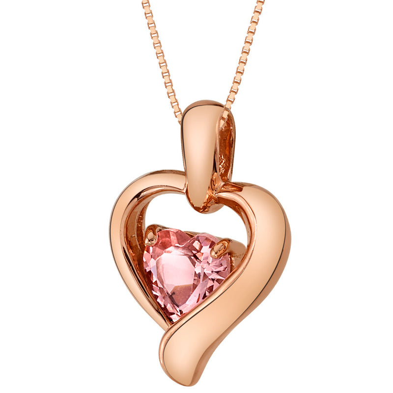 Simulated Morganite Pendant Necklace in Rose-Tone Sterling Silver, Heart in Heart Shape SP12106