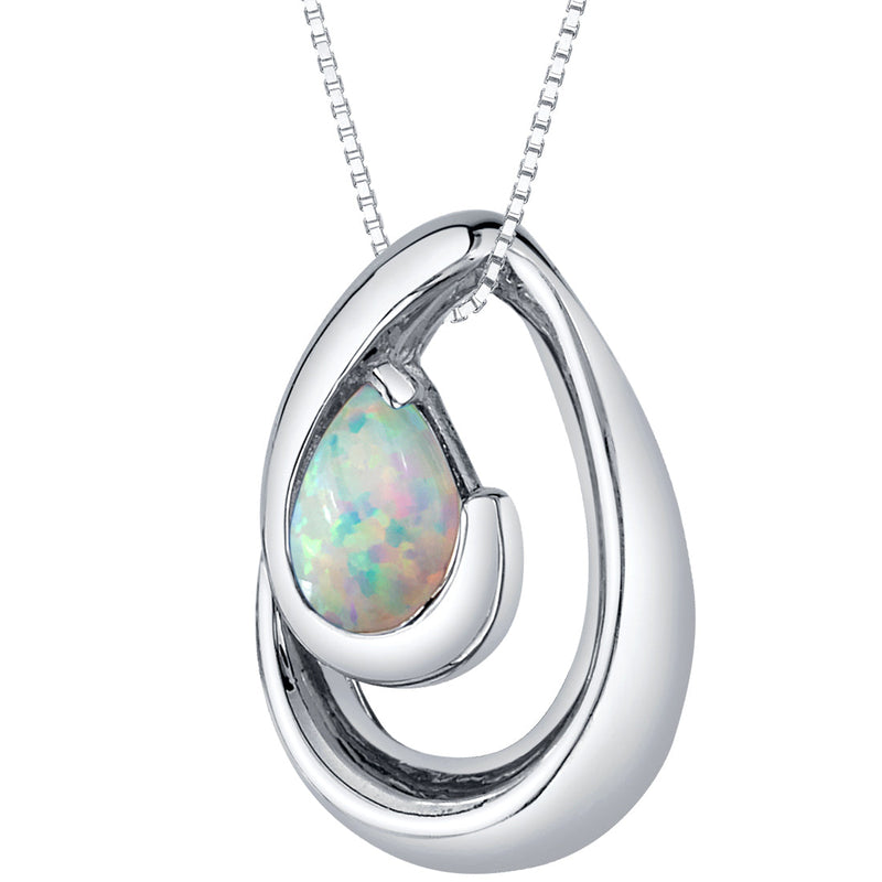 Created White Opal Pendant Necklace in Sterling Silver, Wave Solitaire, SP12108