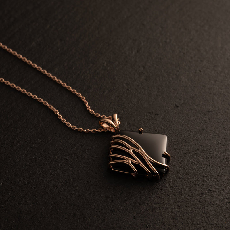 Rose-Tone Sterling Silver Black Onyx Waves Pendant