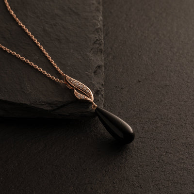 Rose-Tone Sterling Silver Black Onyx Midnight Teardrop Pendant