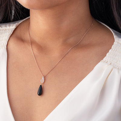 Rose-Tone Sterling Silver Black Onyx Midnight Teardrop Pendant