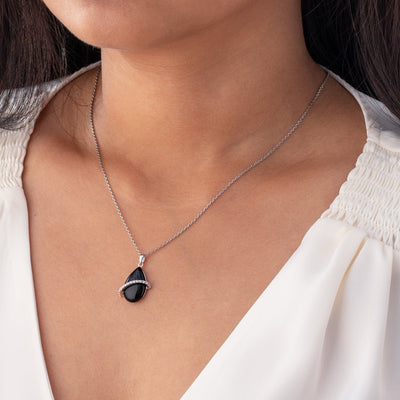 Sterling Silver Black Onyx Midnight Orbit Teardrop Pendant