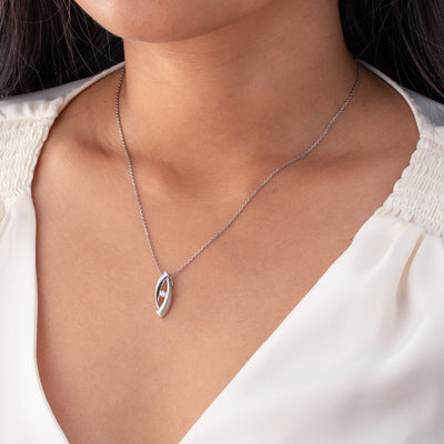 Sterling Silver Open Marquise Pendant, Adjustable Chain on a model