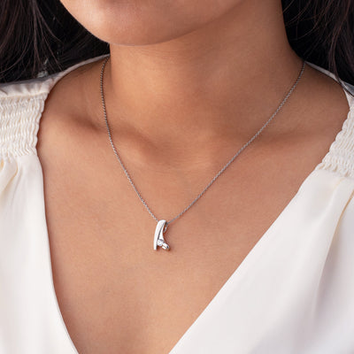 Sterling Silver Crystal Cove Pendant, Adjustable Chain on a model