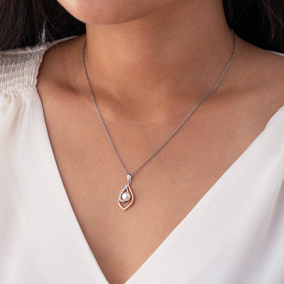 Freshwater Cultured Pearl Teardrop Two-tone Sterling Silver Pendant with 17" Chain + 3" extender on a model