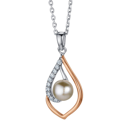 Freshwater Cultured Pearl Teardrop Two-tone Sterling Silver Pendant with 17" Chain + 3" extender