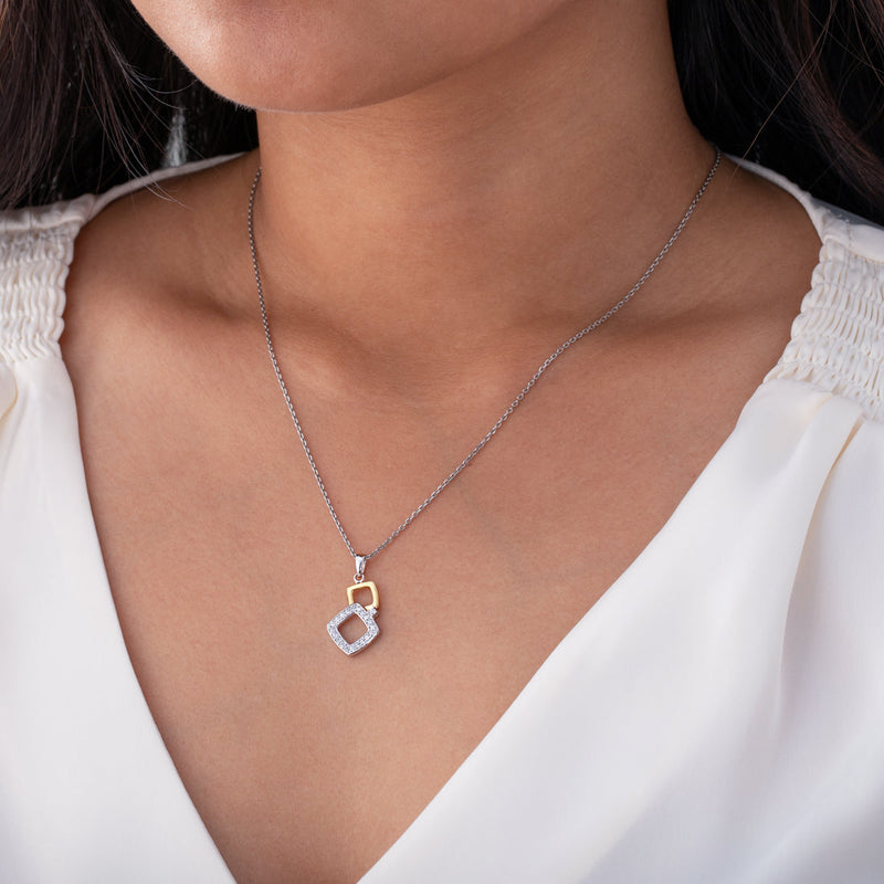 Two-Tone Sterling Silver Geometric Open Squares Pendant