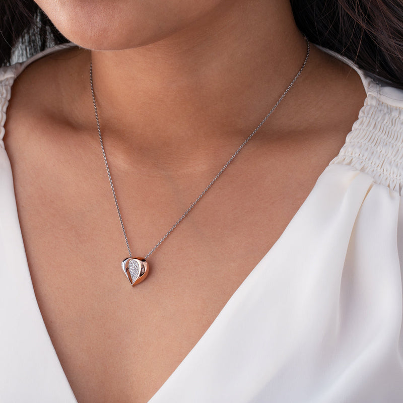 Two-Tone Sterling Silver Embellished Heart Pendant