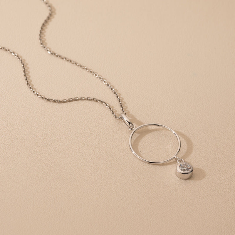 Sterling Silver Ring Drop Pendant, Adjustable Chain alternate view