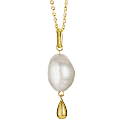 Freshwater Cultured Pearl Dangle Charm Pendant in Yellow-Tone Sterling Silver with 17" Chain + 3" extender