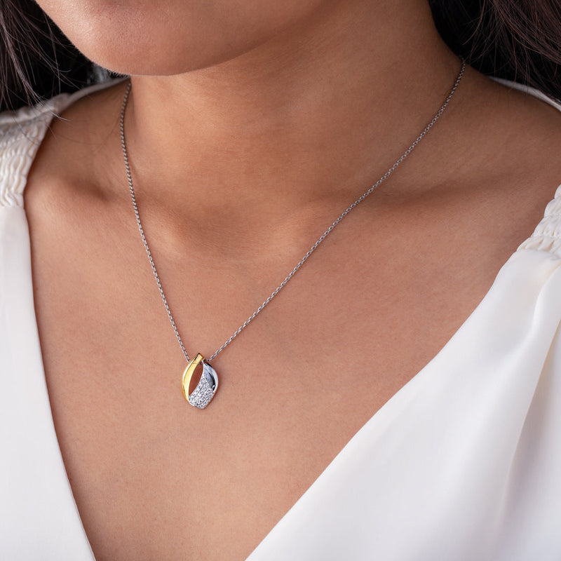 Two-Tone Sterling Silver Embellished Open Teardrop Pendant