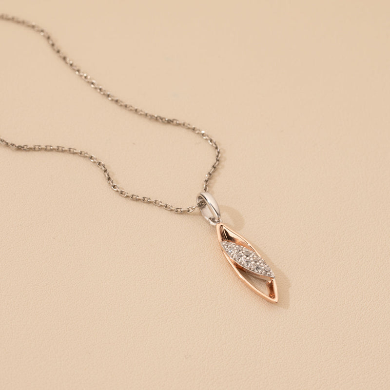 Rose-Tone Sterling Silver Dainty Open Marquise Pendant with 17" Chain + 3" extender alternate view, side view