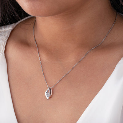 Rose-Tone Sterling Silver Floating Ellipse Pendant with 17" Chain + 3" extender on a model