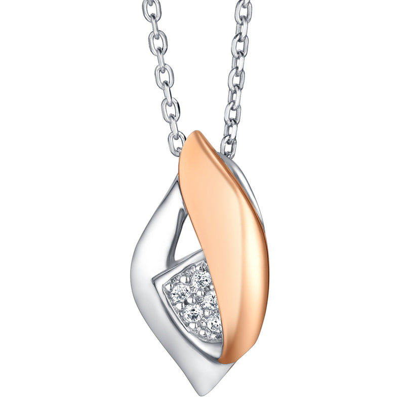 Rose-Tone Sterling Silver Floating Ellipse Pendant with 17" Chain + 3" extender