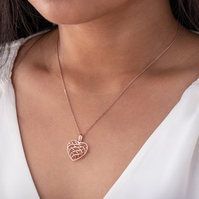 Rose-Tone Sterling Silver Open Lattice Heart Pendant